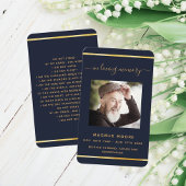 ブルー金ゴールドエレガント写真葬儀祈りの言葉 名刺