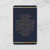 ブルー金ゴールドエレガント写真葬儀祈りの言葉 名刺 (裏面)