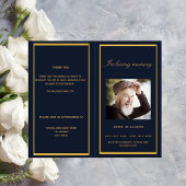 ブルー金ゴールドエレガント写真葬儀