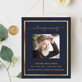 ブルー金ゴールドエレガント写真葬儀