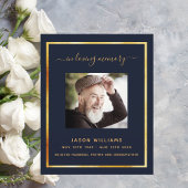 ブルー金ゴールドエレガント写真葬儀