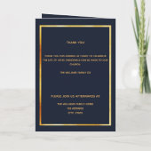 ブルー金ゴールドエレガント写真葬儀 サンキューカード (裏面)