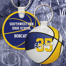 ブルー金ゴールドカスタムジャージー番号バスケットボール キーホルダー