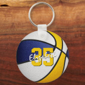 ブルー金ゴールドカスタムジャージー番号バスケットボール キーホルダー (正面)
