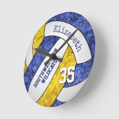 ブルー金ゴールドカスタムスガーリーポーティーバレーボール室 ラウンド壁時計 (傾斜)