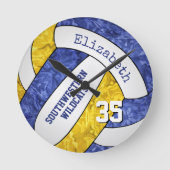 ブルー金ゴールドカスタムスガーリーポーティーバレーボール室 ラウンド壁時計 (正面)