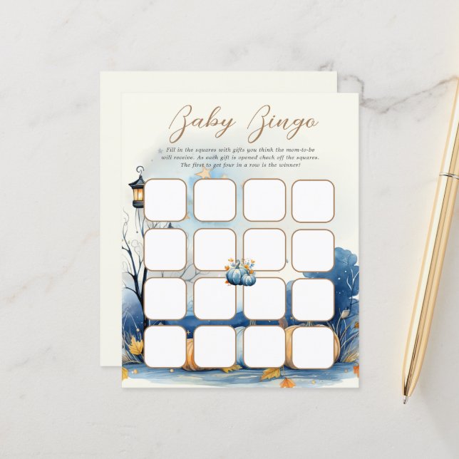ブルー金ゴールドカボチャブライダルシャワービンゴゲーム (正面/裏面インサイチュ)