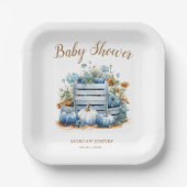 ブルー金ゴールドカボチャ秋のベビーシャワー ペーパープレート (正面)