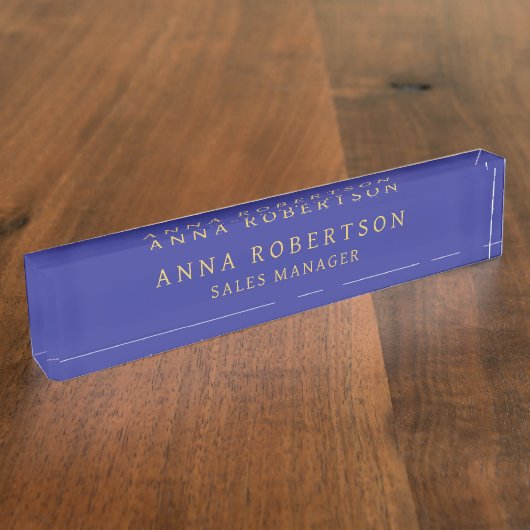 ブルー金ゴールドカラープロフェッショナルトレンディーミニマリスト デスクネームプレート (側面)