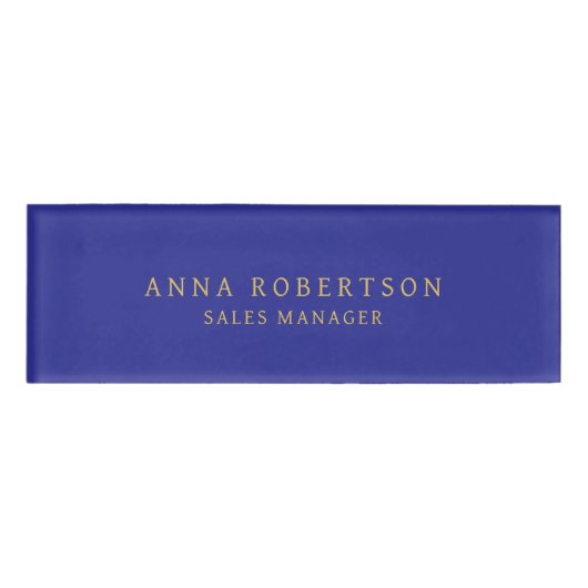 ブルー金ゴールドカラープロフェッショナルトレンディーミニマリスト 名札 (正面)