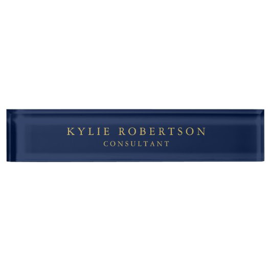 ブルー金ゴールドカラープロフェッショナルトレンディーモダンプレーン デスクネームプレート (正面)