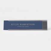 ブルー金ゴールドカラープロフェッショナルトレンディーモダンプレーン デスクネームプレート (正面)