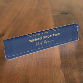 ブルー金ゴールドカラープロフェッショナルトレンディーモダンプレーン デスクネームプレート (側面)