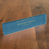 ブルー金ゴールドカラープロフェッショナルトレンディーモダンプレーン デスクネームプレート (側面)