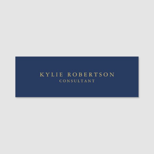 ブルー金ゴールドカラープロフェッショナルトレンディーモダンプレーン 名札 (正面)