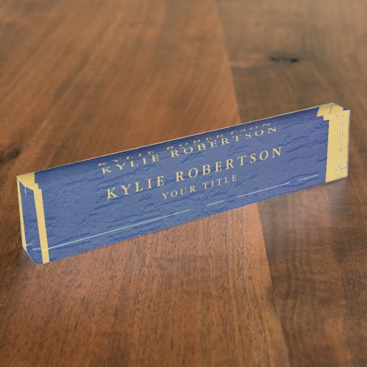 ブルー金ゴールドカラープロフェッショナルトレンディー モダン デスクネームプレート (側面)