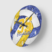 ブルー金ゴールドガーリーチームカラーバレーボールルーム ラウンド壁時計 (傾斜)