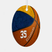 ブルー金ゴールドガーリーバスケットボールチームカラー名前をカスタムする メタルオーナメント (正面右)