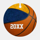 ブルー金ゴールドガーリーバスケットボールチームカラー名前をカスタムする メタルオーナメント (裏面)