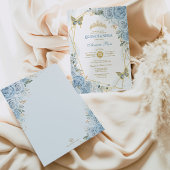 ブルー金ゴールドキンセアニラバタフライジオメトリックフレーム 招待状