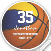 ブルー金ゴールドクラブカラーキッズバスケットチームギフト シール (正面)