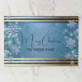 ブルー金ゴールドクリスマスウィンターワンダーランド紙ランチョンマット ペーパーパッド (正面)