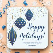 ブルー金ゴールドクリスマスオーナメントとドットホリデイ スクエアシール