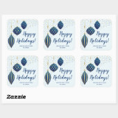 ブルー金ゴールドクリスマスオーナメントとドットホリデイ スクエアシール (シート)