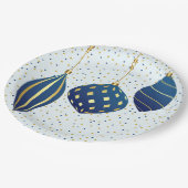 ブルー金ゴールドクリスマスオーナメントとドットホリデイ ペーパープレート (アングル)