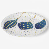 ブルー金ゴールドクリスマスオーナメントとドットホリデイ ペーパープレート (アングル)