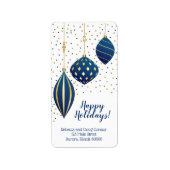 ブルー金ゴールドクリスマスオーナメントとドットホリデイ ラベル (正面)