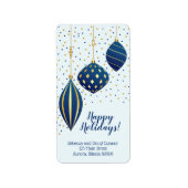 ブルー金ゴールドクリスマスオーナメントとドットホリデイ ラベル (正面)