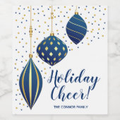 ブルー金ゴールドクリスマスオーナメントドットホリデイ ワインラベル (シングルラベル)