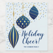 ブルー金ゴールドクリスマスオーナメントドットホリデイ ワインラベル (シングルラベル)