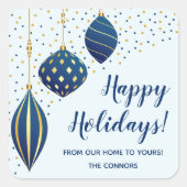 ブルー金ゴールドクリスマスオーナメントドットホリデースモール スクエアシール (正面)