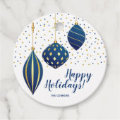 ブルー金ゴールドクリスマスオーナメントドットホリデーラウンド フェイバータグ (正面)