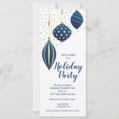 ブルー金ゴールドクリスマスオーナメントドットホリデー招待状 (正面)