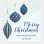 ブルー金ゴールドクリスマスオーナメントホリデイ スクエアシール (正面)