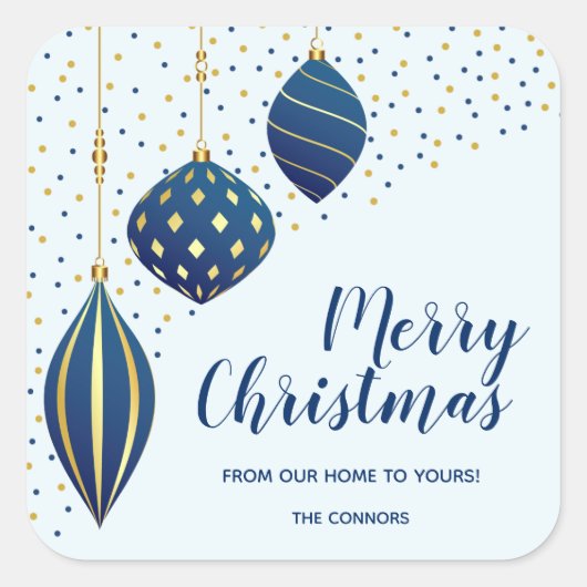 ブルー金ゴールドクリスマスオーナメントホリデイ スクエアシール (正面)