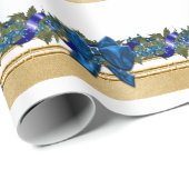 ブルー金ゴールドクリスマスガーランドブルーボウパーティー ラッピングペーパー (ロールコーナー)