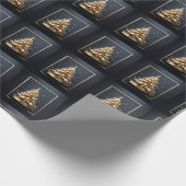 ブルー金ゴールドクリスマスツリーのシームレスなパターンクリスマス ラッピングペーパー (角)