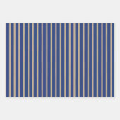 ブルー金ゴールドクリスマスツリーズ水玉模様ストライプ ラッピングペーパーシート (正面3)