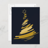 ブルー金ゴールドクリスマスツリー シーズンポストカード (正面/裏面)