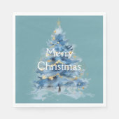 ブルー金ゴールドクリスマスツリー スタンダードランチョンナプキン (正面)