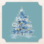 ブルー金ゴールドクリスマスツリー ペーパーコースター (正面)
