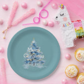 ブルー金ゴールドクリスマスツリー ペーパープレート (パーティー)