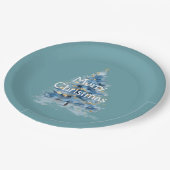 ブルー金ゴールドクリスマスツリー ペーパープレート (アングル)