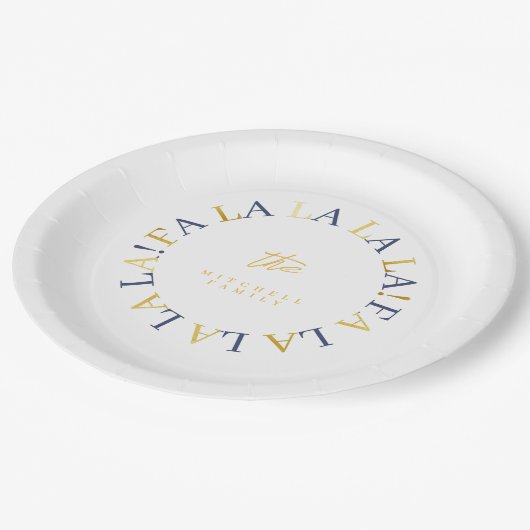 ブルー金ゴールドクリスマスファララID1009 ペーパープレート (アングル)