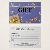 ブルー金ゴールドクリスマスボールスターリボンギフトカード (正面&裏面)