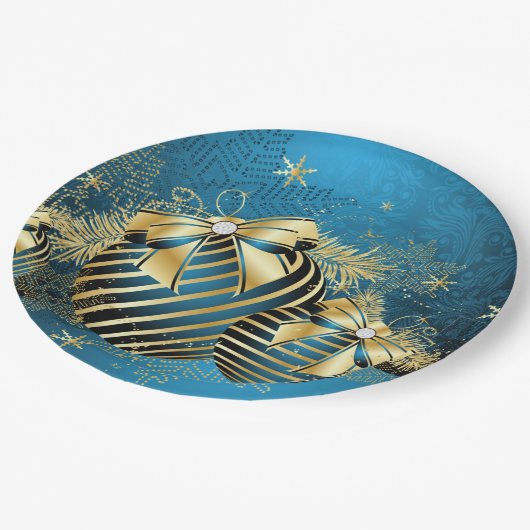 ブルー金ゴールドクリスマス紙プレート ペーパープレート (アングル)